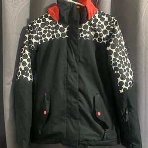 Roxy Dryflight snowboarding jacket
 Sz teens XL 14 girls
Black, white & PINK
10K